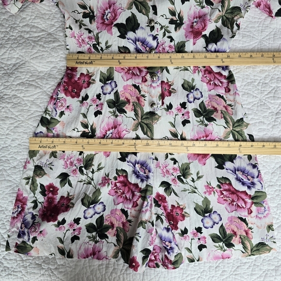 90s Vintage Romper Floral Button Up Collared V-neck Short Sleeve Playsuit - Picture 11 of 13